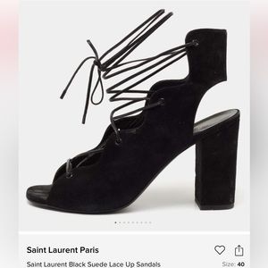 Yves Saint Laurent Paris black suede lace up sandals